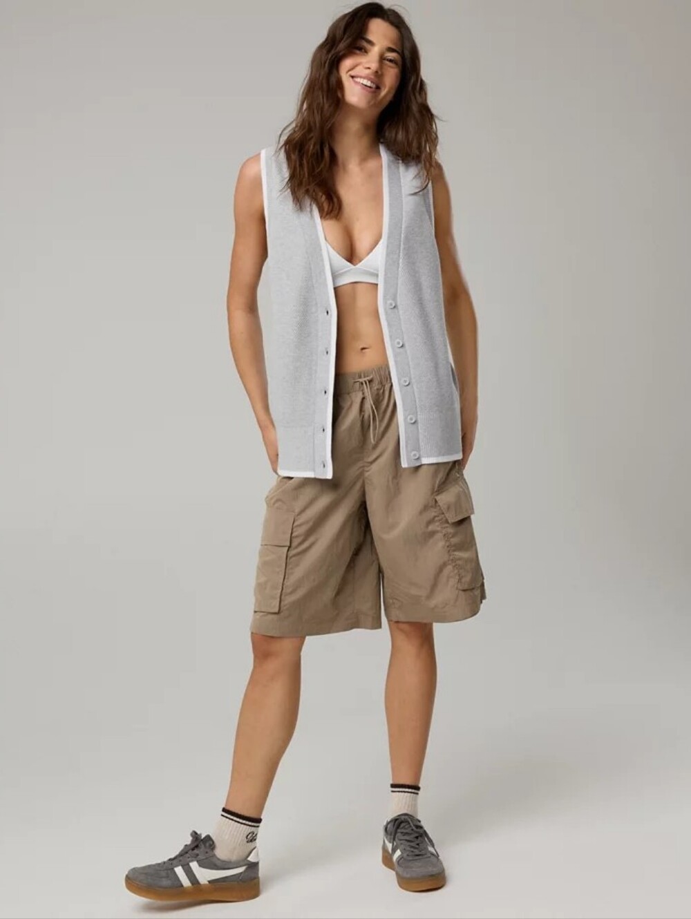 OFFLINE By Aerie Tennis Sweater Vest Cardigan- Medium Heather Gray